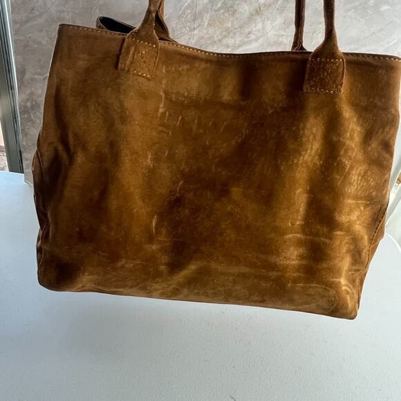 Genuine Leather Made in Italy Shoulder Bag Tote Brown Suede - Picture 4 of 14
